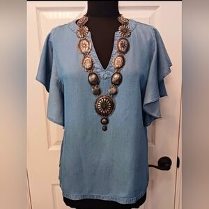 LILY SKY Ruffle Sleeve Top Sz M